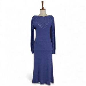 Vintage Knit Dress Women's M Petite Long Sleeve‎ Bouclé Midi Boat Neck